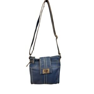 Tignanello Navy Blue Pebbled Leather Crossbody Organizer Bag Turn Lock
